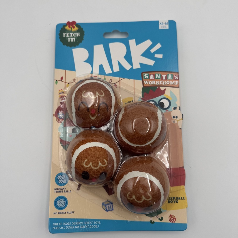 BARK Santa's Workchomp Gingerball Boys 4pc Squeaky Dog Toy NWT